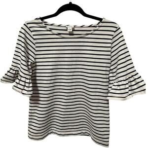 J.Crew Women’s White and Navy Striped Ruffle Sleeve Top, Size XS